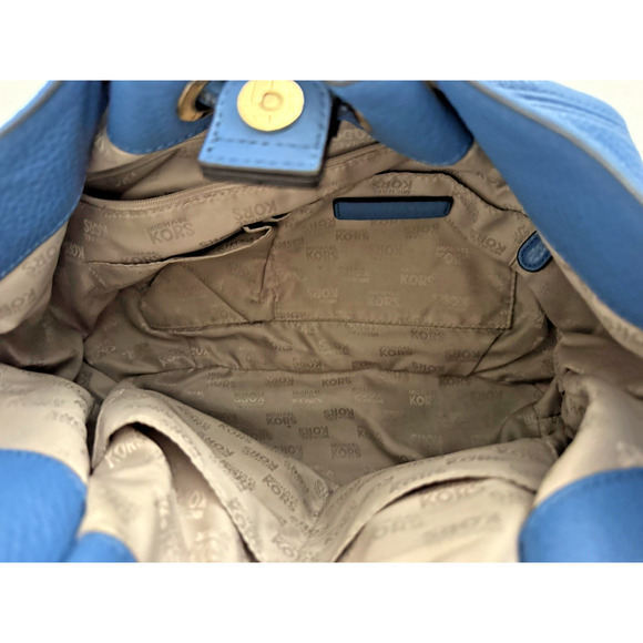 Michael Kors East-West Ring Tote Shoulder Bag Blue Pebbled Leather Tassel MK Tag - Picture 11 of 16